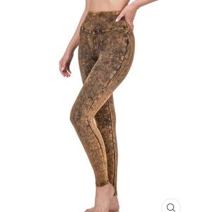 Zenana Mineral Wash Earthy Leggings High Waist Wide waistband